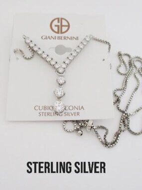 Giani Bernini Sterling Silver Cubic Zirconia Y Drop Necklace NWT
